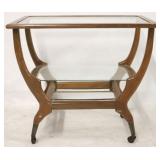 Scandinavian glass top bar cart on wheels