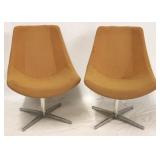 Pair mid-century orange swivel chrome base