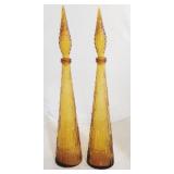 Tall pair vintage amber decanters
