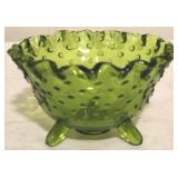 Green glass footed bowl