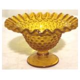 Amber hobnail glass bowl