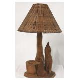 Vintage driftwood style lamp with wooden shade