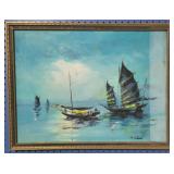 Framed Mid Century Art on Canvas, signed