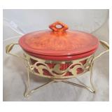 Vintage casserole in metal rack