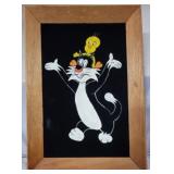 Handpainted Sylvester & Tweety on Black Velvet