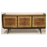 Inlaid mid-century 9 drawer console on splay leg