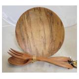 Wooden Bowl, spoon & fork set