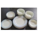 27 Pc Set of Pyrex dinnerware w/ blue trim