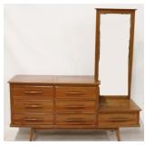 Danish mid-century offset mirror dresser