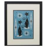MID CENTURY MODERN CATS ON BLUE