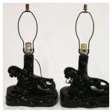 Pair vintage mid-century black planther lamps