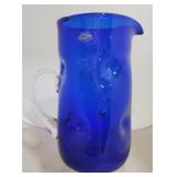 Vintage blue Blenko tall pitcher