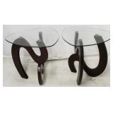 Pair Glass top freeform tables after Noguchi