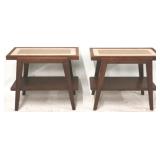 Pair vintage end tables w/ tinted mirror tops