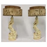 Pair vintage lamps w/ double fiberglas shades