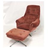 Vintage chrome base swivel lounge chair & ottoman