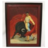 Mid-century canvas wall art matador & bull