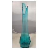 Viking ribbed blue swung glass vase