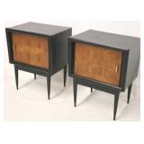 Pair inlaid & painted 1 door bedside stands