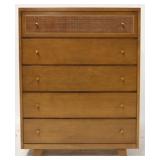 Vintage 5 drawer chest, cane inset top drawer
