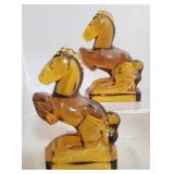 Pair Fostoria amber horse bookends