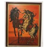 MId-century Lee Burr wall art with horses on board