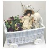 Wicker wagon with contents