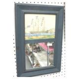 Framed mirror with ship
