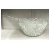 Pressed glass punch bowl set with plastic ladle