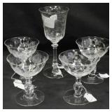 Heisey Orchid water goblet & 4 Rose sherbets