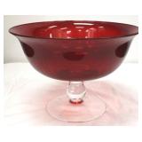Red glass footed bowl