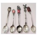 5 pc .800 & .835 Silver & More Souvenir Spoons