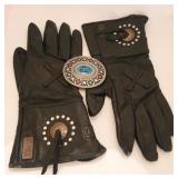 Willie G. Leather Biker Gloves & Belt buckle