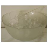 Glass punch bowl set with cups & laddle