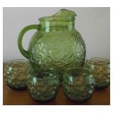 5pc Green Glass pitcher w/ glasses set