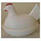 Milk Glass hen on nest