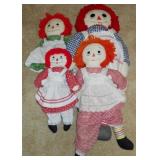 Lot of 4 Raggedy Ann Dolls