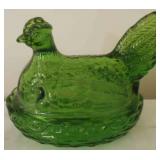 Green Glass Hen on nest