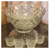 Fostoria American Punch Bowl set w/ glasses