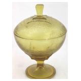 Jeanette glass amber pedestal candy dish