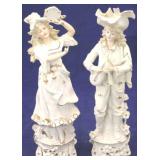 Pair Vintage Porcelain Figures- As is