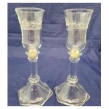 Crystal Candlestick Holders w/ etched votives