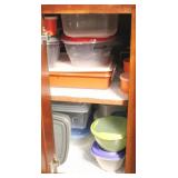 Cabinet lot of assorted plastic ware