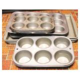 Box lot of assorted baking pans & muffin tins