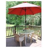 Round Table w/ 4 plastic Chairs and Umbrella