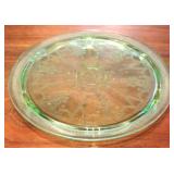 Green depression glass footed cake plate