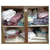 2 Shelves of Quilt Items, Linens & More