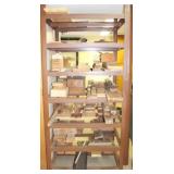 Metal shelving w/ wood scraps