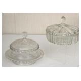 Lot of 2 glass candy dishes w/ lids