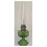 Vintage Green Oil lamp w/ tall chimney